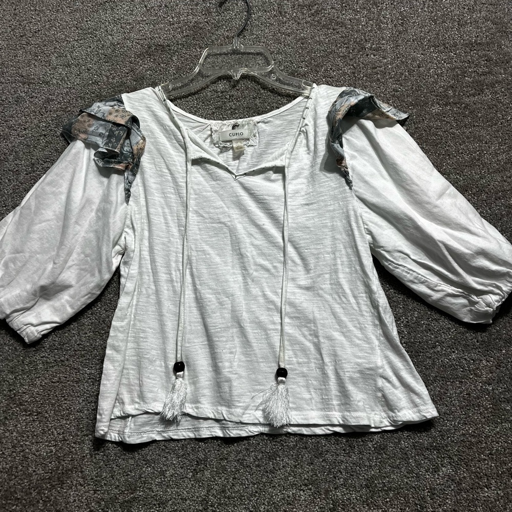 Cupio Woman’s Puff Sleeve Cropped Floral Ruffle Blouse Size Small